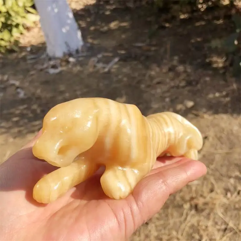 Natural Orange Calcite Cheetah Carving Healing Fengshui Crystal Animals Figurines Reiki Stones Decoration 1pcs