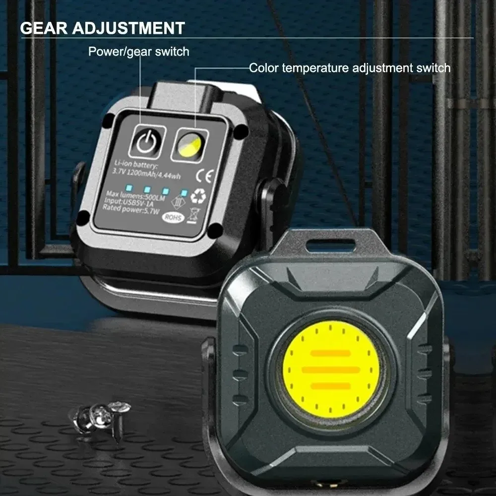 60mm Mini LED Working Light LED Beads 500LM IP44 Waterproof COB Flashlight Type-C Rechargeable Charging Outdoor Camping Torch