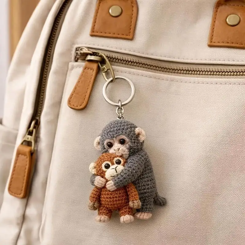 Niedlicher Affen-Schlüsselanhänger, handgehäkelt, weich, bezaubernd, Rucksack-Dekoration, ein ausgezeichnetes Geburtstagsgeschenk, Anhänger für Tierliebhaber – Detail 7