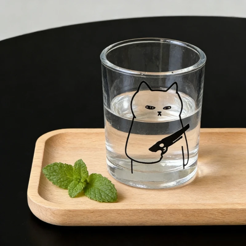 New Korean Style Glass Wine Cup Battle Kitten Pattern Creative Fruit Sake Plum Wine Cup Exquisite Home Spirits Cup Daily Tasting