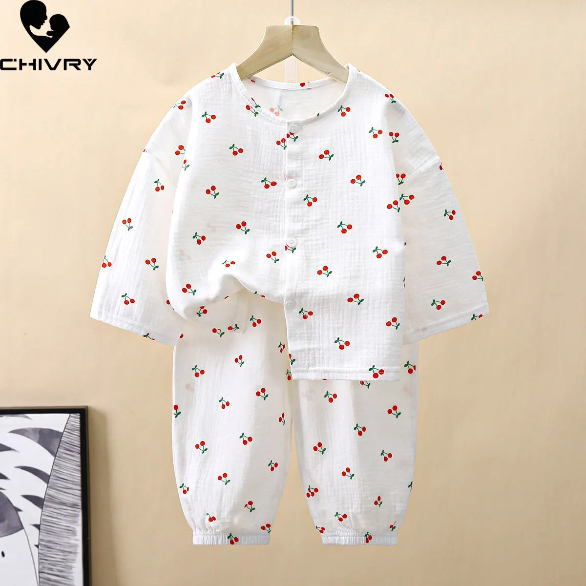 Kinder Sommer dünne Pyjamas setzt neue 2023 Jungen Mädchen Cartoon Dreiviertel ärmel Baumwollgarn Hemd Tops mit Hosen Baby Lounge wear