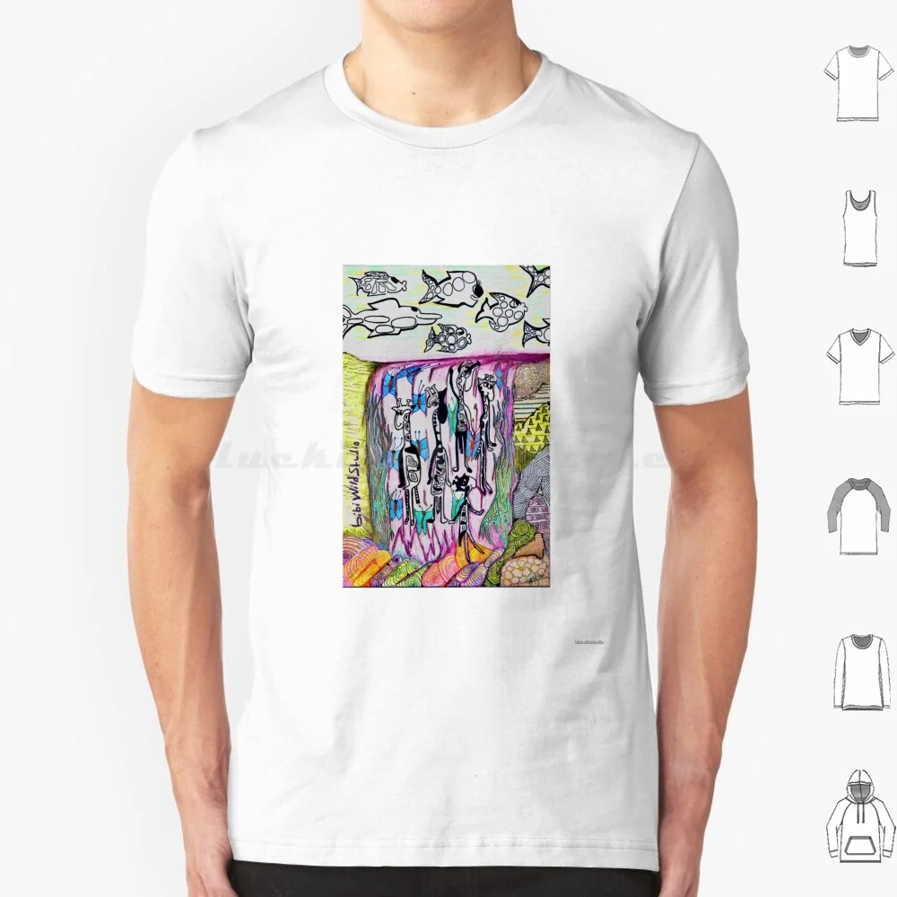 Giraffefall T Shirt 6xl Cotton Cool Tee Fish Waterfall Silly Giraffe Insects Aquatic Water Colorful Formica Imagine Creative