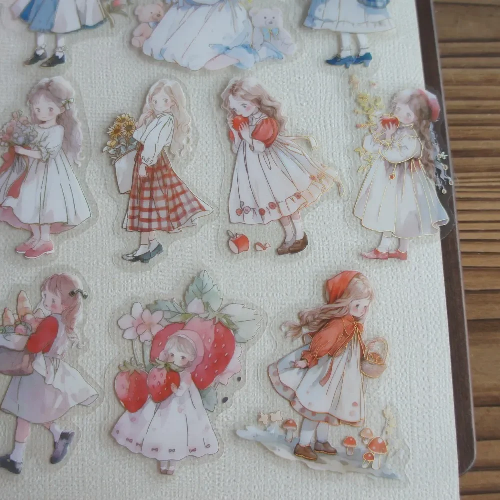 

28pcs Gold Line Little Love Apple and Flower Style PVC and Paper Sticker Scrapbooking DIY Gift Packing Decoration Tag