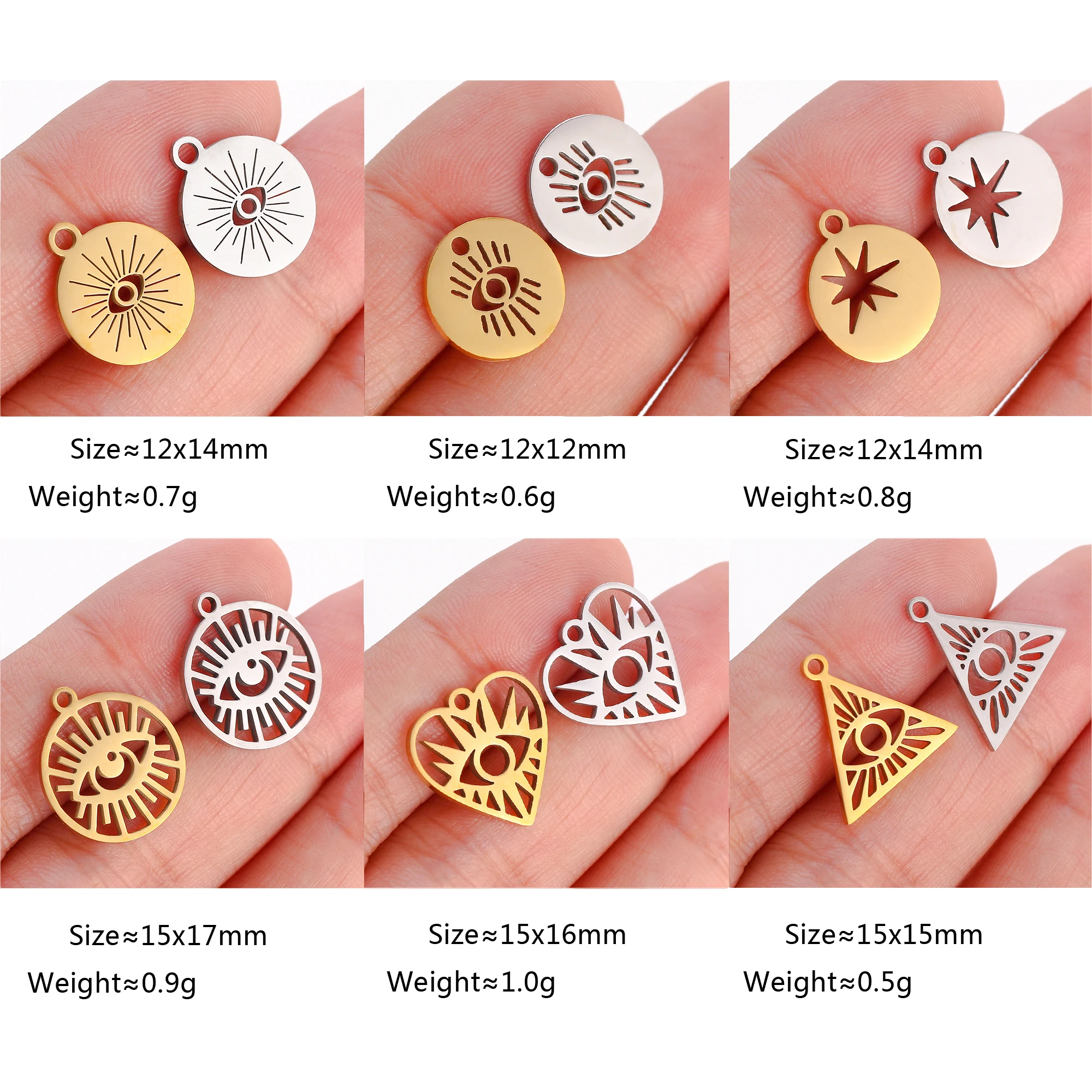 5Pcs/Lot Lucky Stainless Steel Evil Eye Pendants/Fatima Hand Charms for Bracelet Necklace Jewelry Making Diy Craft Dangle Charm