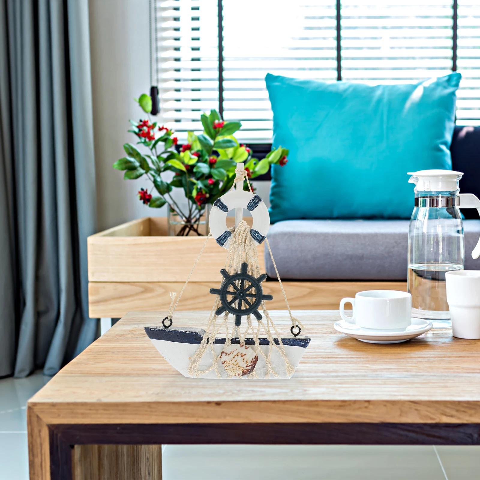 

Mediterranean Sailing Arrangement Nautical Bathroom Decor Boat Model Rustic Sailboat Ornament Table Themed Decoration