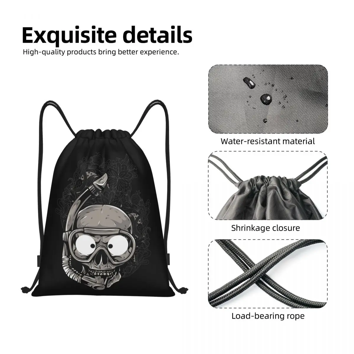 Mochila de mergulho com cordão, Skull Diver, Sports Gym Bag para mulheres e homens, Training Sackpack