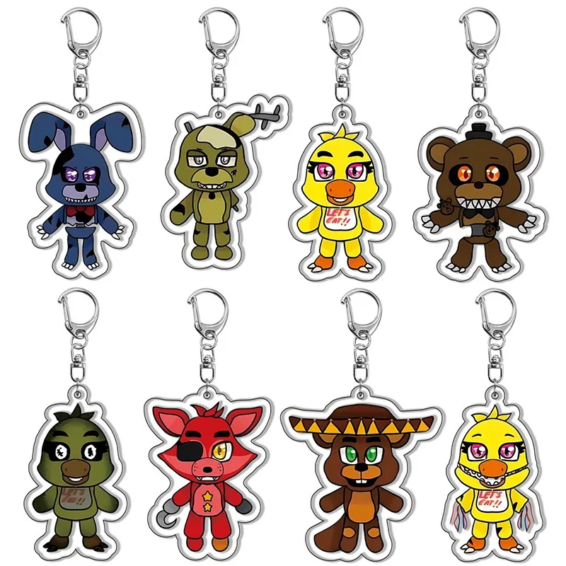 Anime FNAF Keychains Horror Game Figures Bonnie Foxy Chica Double Sided Cartoon Pendants Key Chains Collection Accessories Gifts