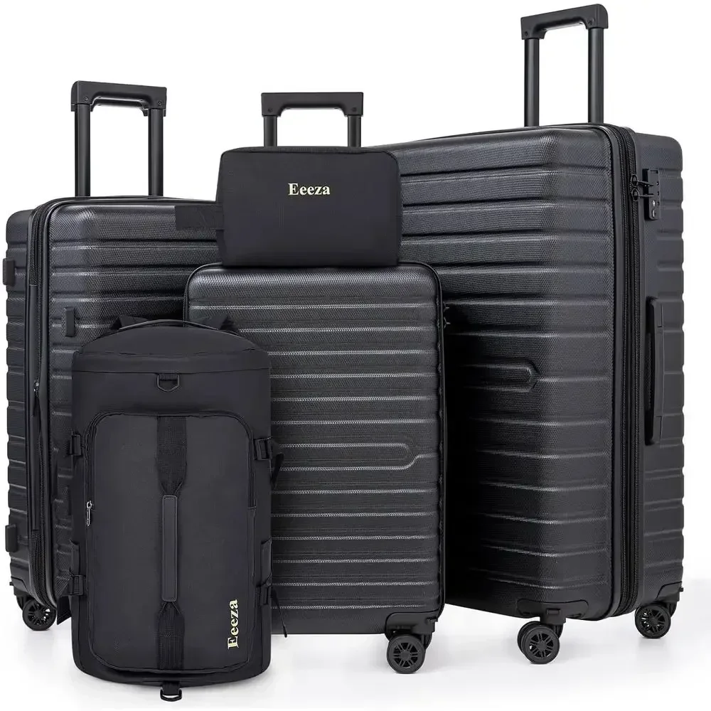 Expandable 21-30 Inch 5-Piece Luggage Set with ABS Shell, TSA Lock, and Spinner Wheels - Black