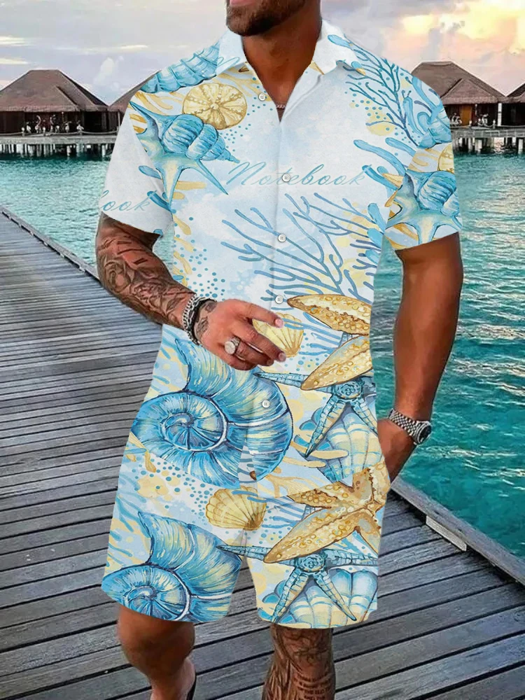 Beach Hawaiian Men's Shirt Set Two-piece Summer Quick Drying Set Casual Outdoor Short Sleeved Men's Clothing Fashion Men's Tops