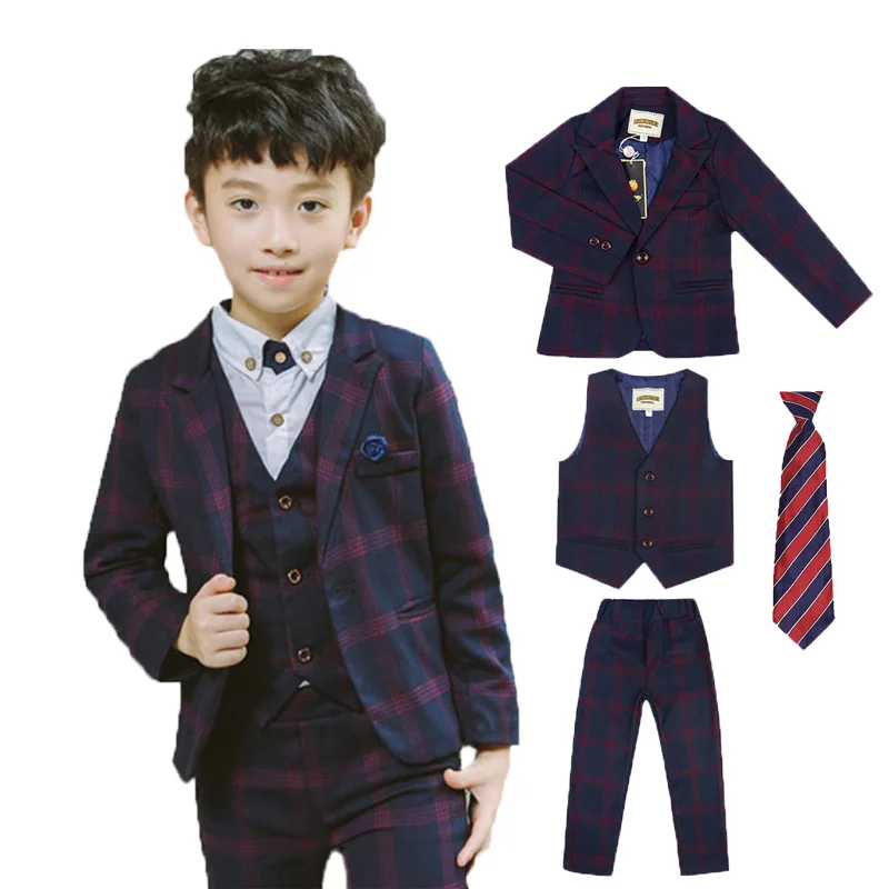 Flower Boys Purple 4Pieces/Set Jacket Vest Pants Tie Wedding Tuxedo Suit Kids Blazer Children Party Performance Dress Costume