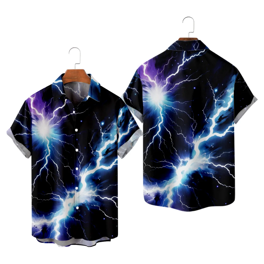 

Casual Shirts for Men Lightning Print Short Sleeve 3D Print Tops Summer Streetwear Button Shirts