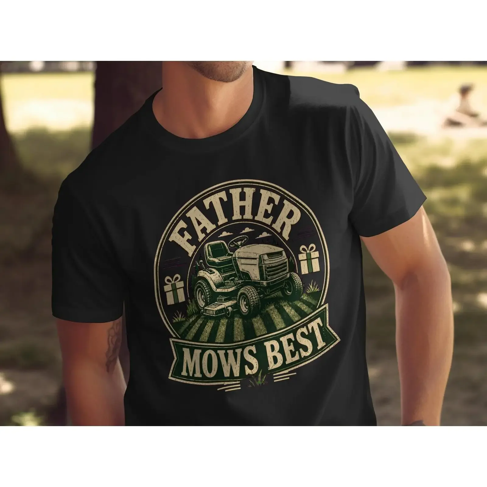 Father Mows Best T Shirt Funny Dad Lawn Mower Yard Work Mowing for Him Father's Day Husband Grandfather Riding vintage Washed