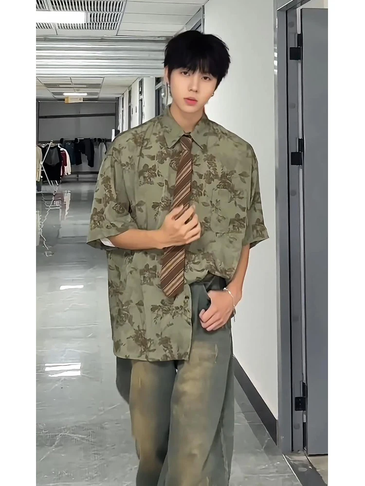 

Мужская летняя футболка Cleanfit Baroque Sve Floral из ледяного шелка, в американском ретро-стиле, свободного кроя, молодежный тренд