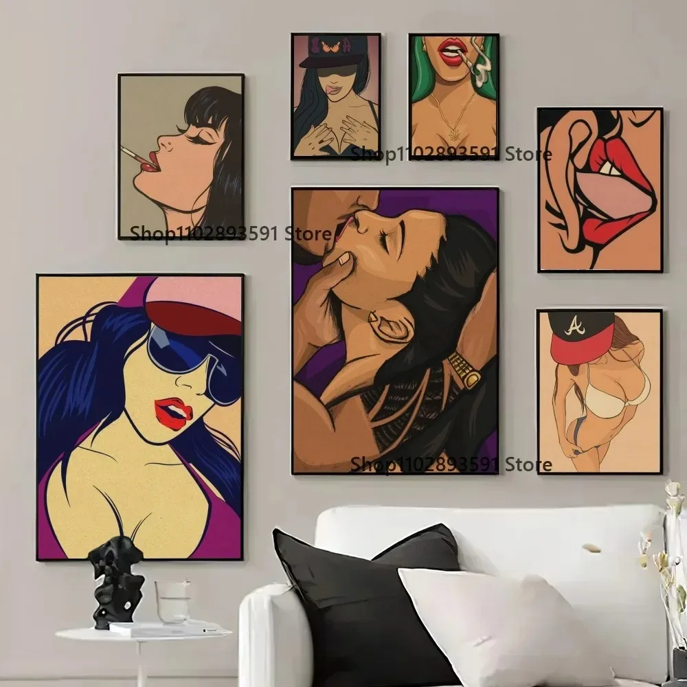 Популярный сексуальный постер бикини для женщин, печать на холсте, водостойкая тушь, распылительная картина, абстрактная форма