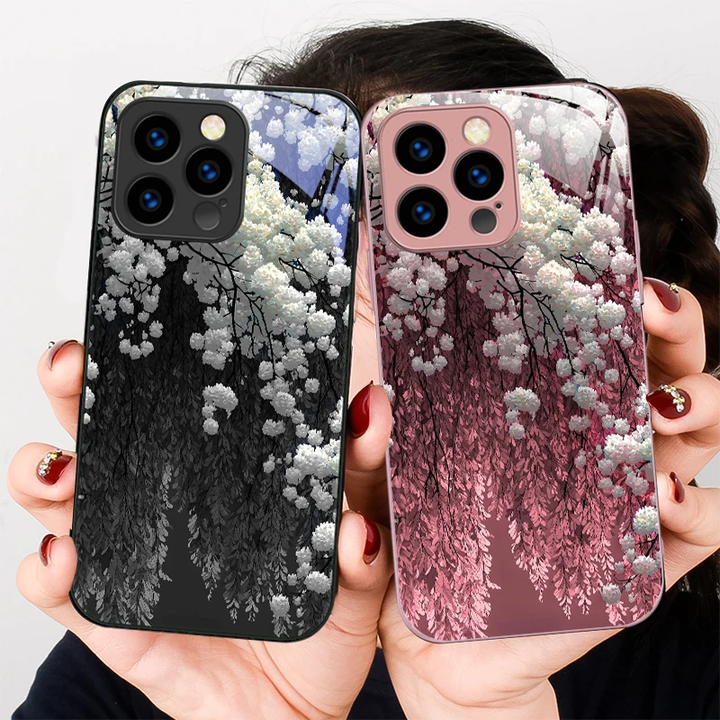 

Lovely white flowers For iPhone 16 E 15 14 13 Plus 12 mini 11 Pro Max 11Pro XR Xs X 7 8 P lus 6 16E Tempered Glass Phone Case