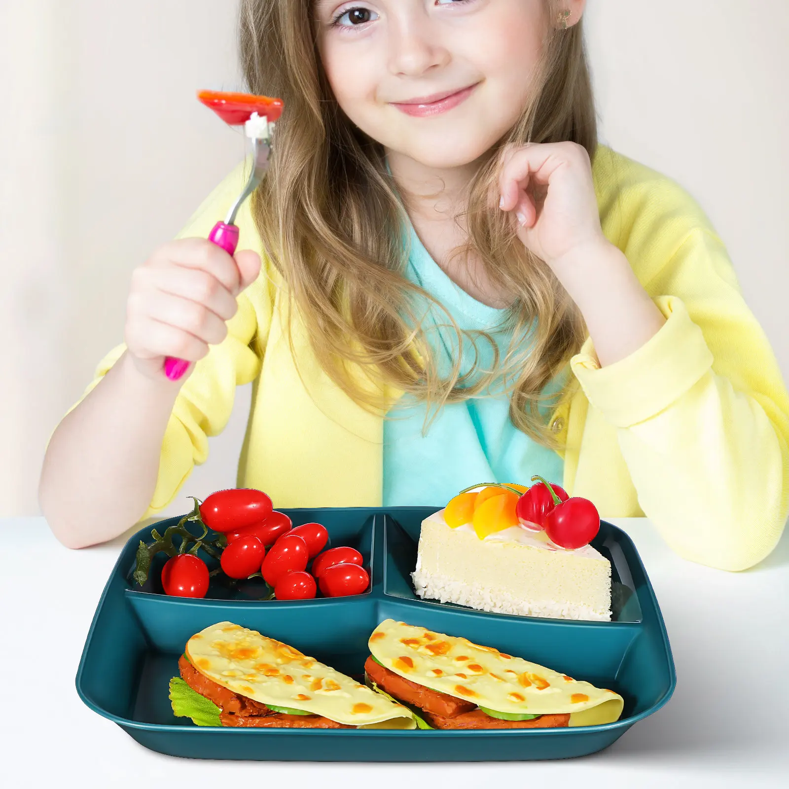 3-Compartment Plastic Breakfast Plate with Divided Grids for Home, Hotel & Kitchen Food Serving