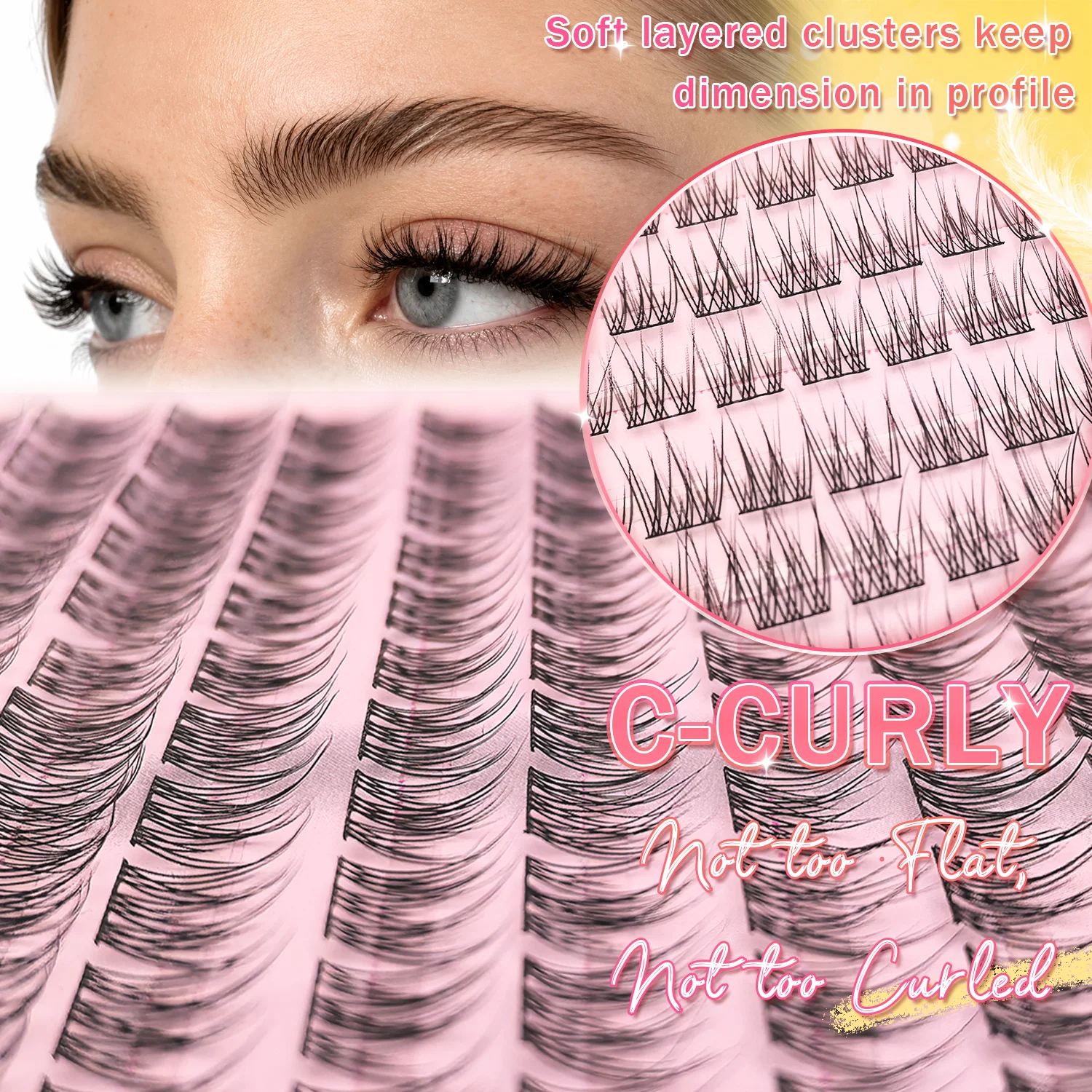 QUEENICE Wispy Fish‑Tail Lash Clusters Natural Volume DIY Eyelash Extensions 10/11/12mm Mixed C‑Curl Individual Segmented False