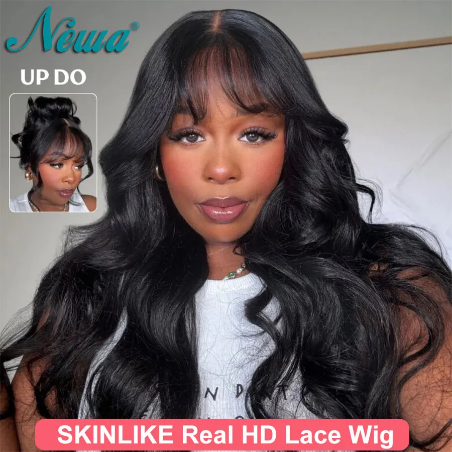 

Newa Hair Loose Wave 13x4 HD Кружевной фронтальный пушистый парик с челкой на лице и занавеской Invisi-Drawstring Бесклеевые HD кружевные парики