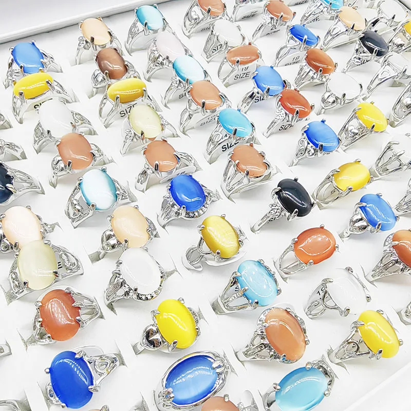 20 teile/los Großhandel Mix Farbe Opal Fingerringe für Frauen Mode oval großen blauen Stein hohl Design Schmuck Party Hochzeits geschenke – Detail 2