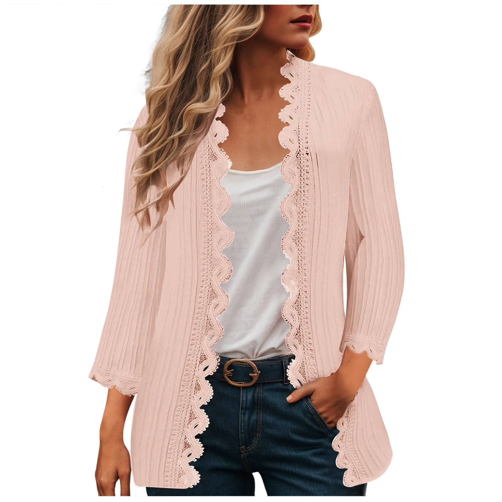 

Solid Floral Lace Womens Cardigans Summer Fall Striped Solid Color Hollow Casual Loose Cover Ups Boho Womens Sweater Tops