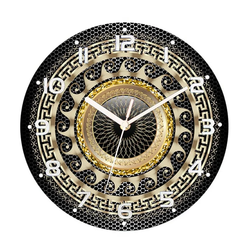 Luxury Black Gold Greek Key Meander Wall Clock Watch for Living Room Home Decor Modern Digital Round Wall Clocks 10 12 14 inch