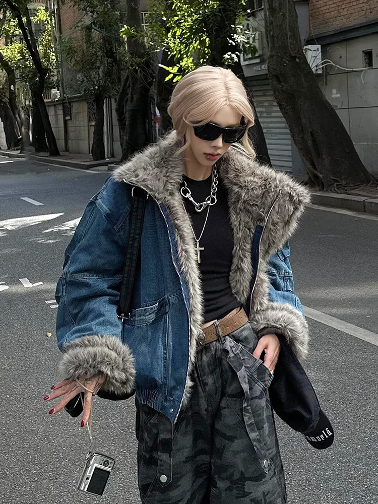 

Джинсовое пальто из хлопка в стиле ретро с американским деконструированным горным орлом Jaet Thiened Fce на подкладке для мужчин и женщин