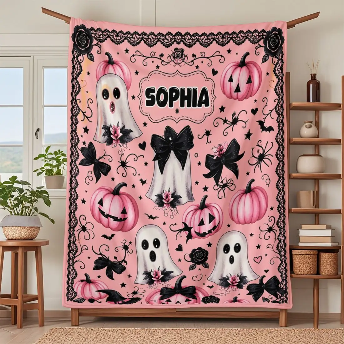 1 Piece Halloween Custom Name Personalized Flannel Blanket - Ideal Gift for Christmas, Halloween, Birthdays, and Anniversaries,