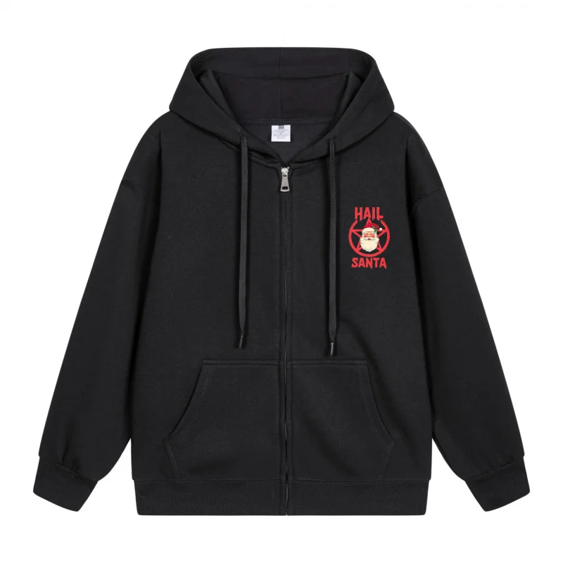 

Men's Zip-Up Hoodie Black Hoodie Black Hoodie With Red And White Santa Design Christmas in 2025 Festive Print
