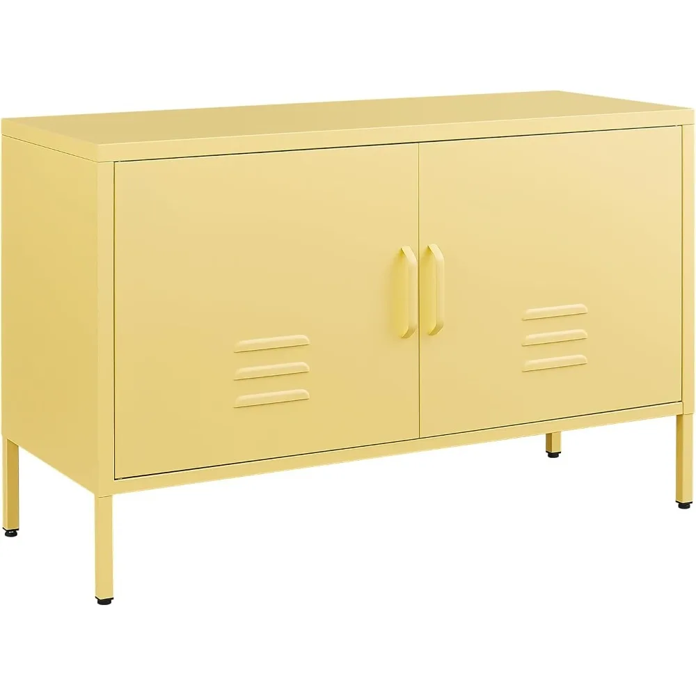 Locker Cabinet,Metal Storage Cabinet with Doors,Metal TV Stand for Bedroom,Wide Accent Storage,Yellow