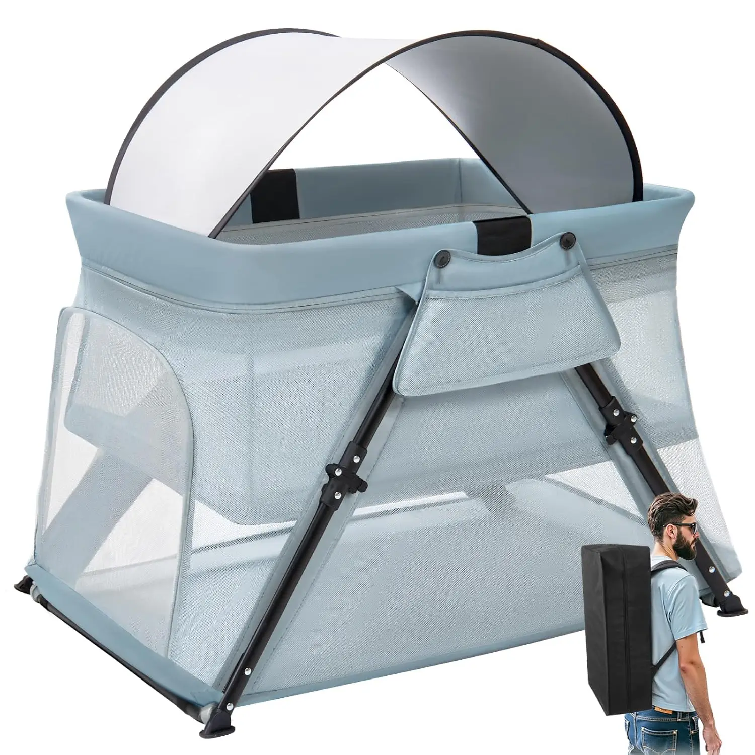 

2-in-1 Portable Travel Crib with Backpack, Foldable Baby Playpen & Bed for Toddlers, Lightweight & Easy to Carry