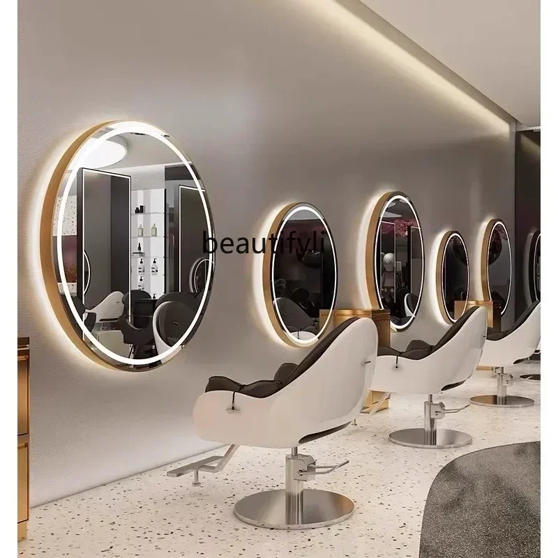 35Round hair salon wall-mounted barber shop mirror table with lamp hair salon special perm and dyeing mirror for hair cuttinSSS