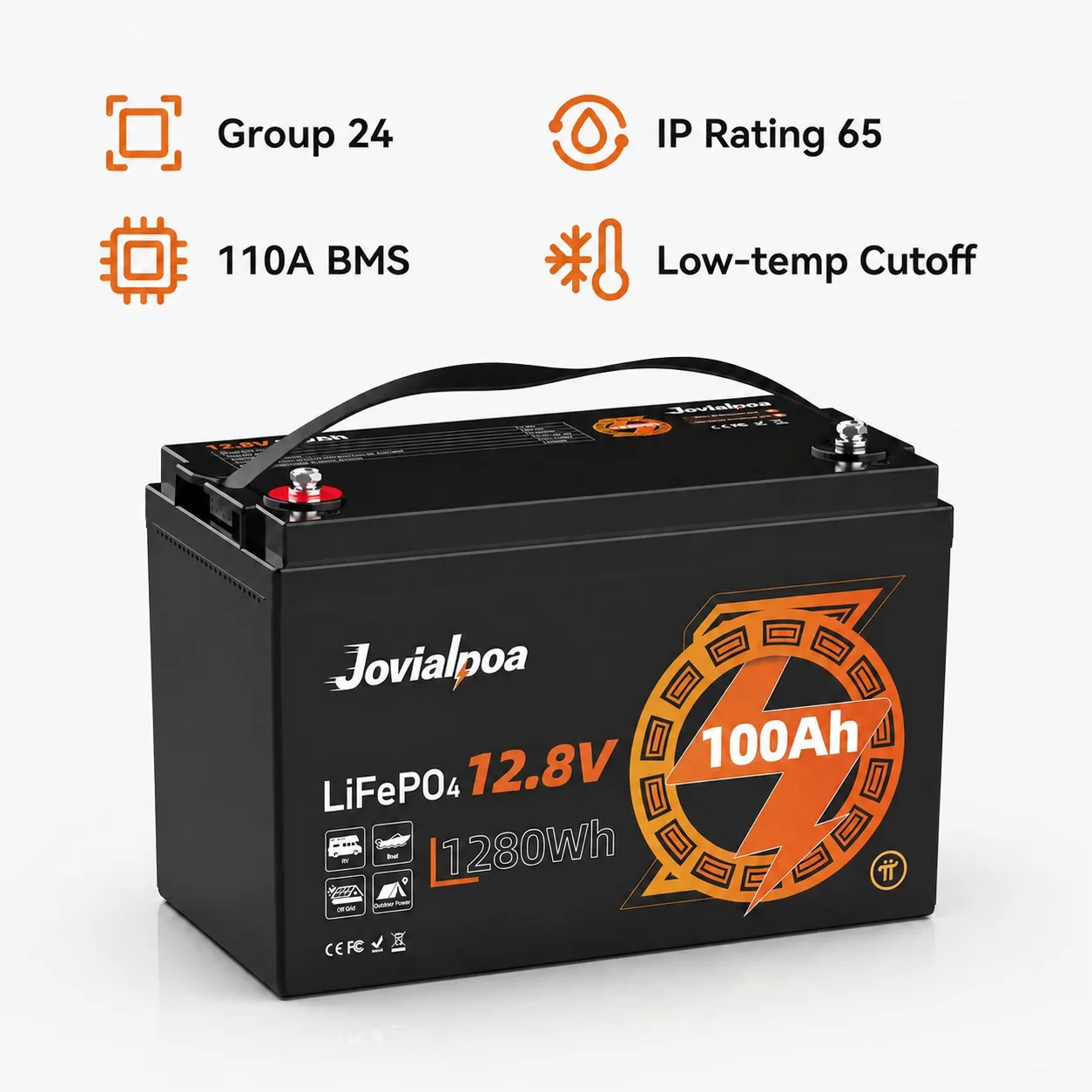 12V 100Ah LiFePO4 RV Battery with 1280Wh Capacity, A+ LiFePO4 Cells, 110A Smart BMS, 25000 Deep Cycles For RV, Off-Grid Home Backup Power, High-Cost-Performance Deep Cycle Lithium Battery Emergency Power Supply