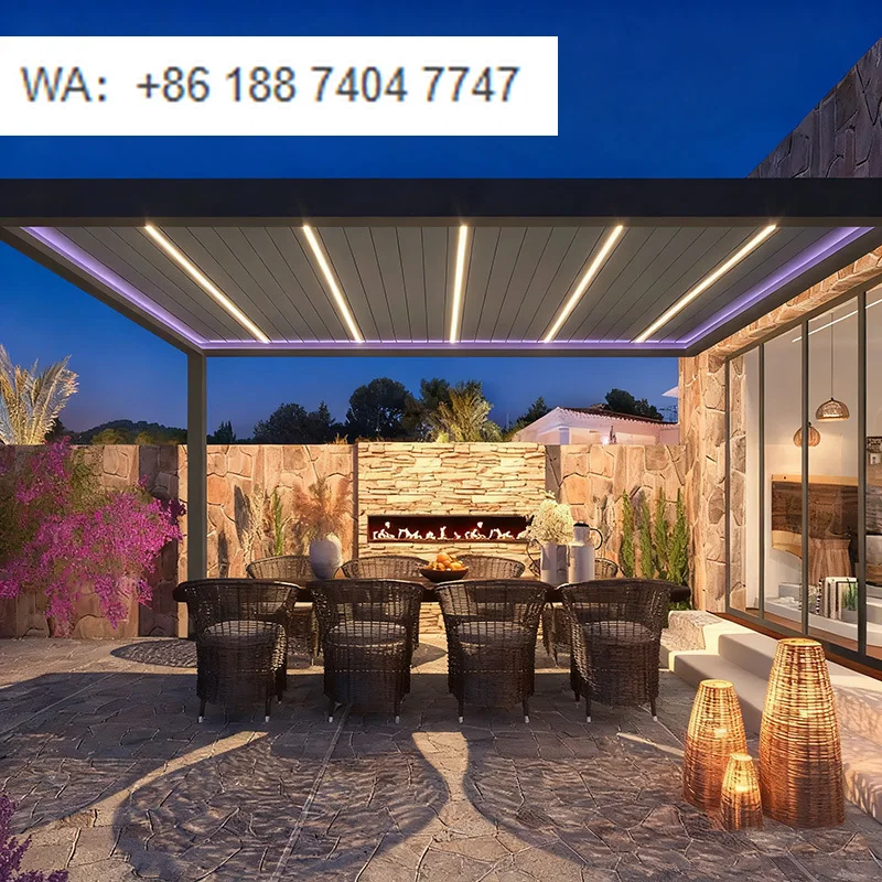 Luxury Motorized Aluminum Pergola & Garden Gazebo with Powder Coated Frame Waterproof & Windproof Outdoor Balcony Louvered Roof