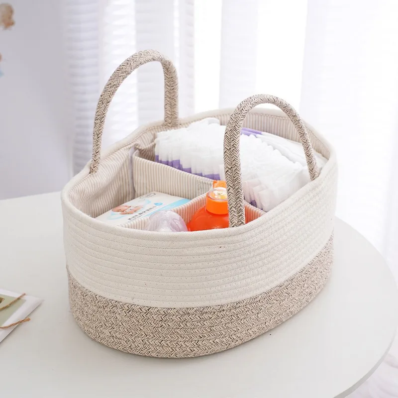 Foldable Diaper Caddy Organize Cotton Rope Diaper Bag Portable Mommy Bag Baby Diaper Feeding Bottle Toy Storage Basket