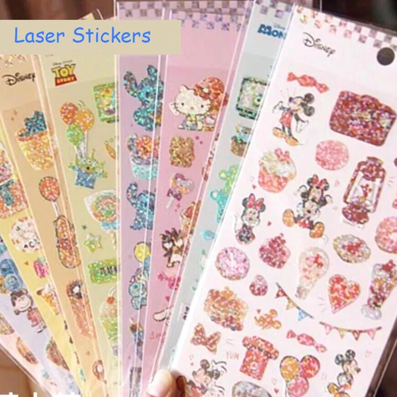 Imagem -03 - Disney-sanrio Laser Cartoon Adesivos Urso Cão Gato Scrapbooking Diário de Faça Você Mesmo Adesivo Decorativo Álbum Etiqueta da Vara 24 Pcs Lote