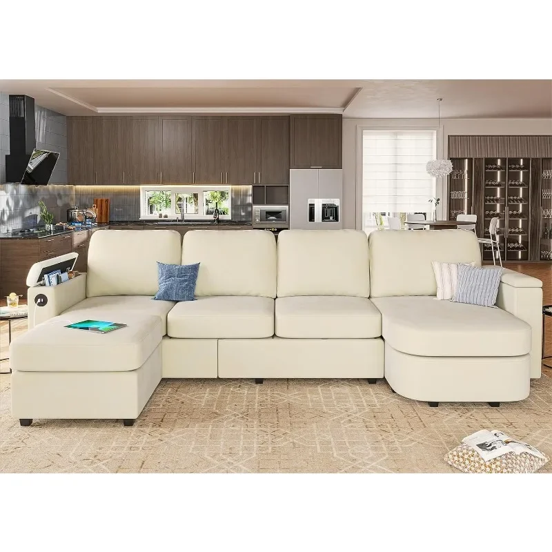 Sofa berbentuk U 120 inci, Sofa Sofa berbagian dengan tempat duduk penyimpanan, Sofa konvertibel Chenille dengan chaise reversibel, kupon pembagi