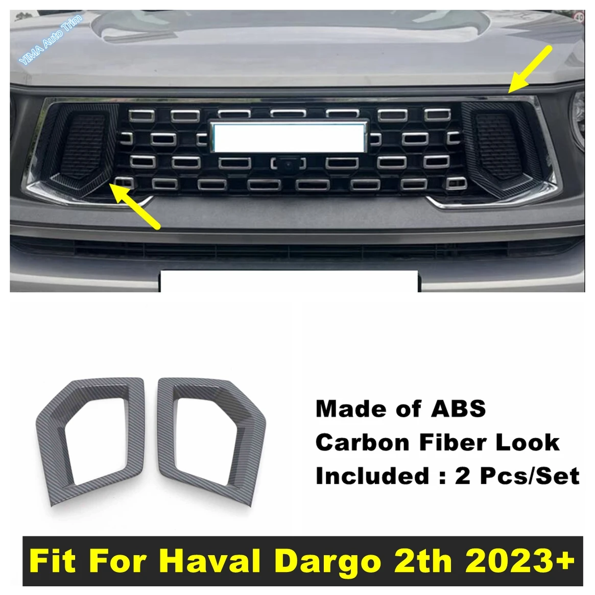 

ABS Auto Front Middle Grille Net Grill Slats Mesh Frame Cover Trim For Haval Dargo 2th 2023 2024 Carbon Fiber Look Accessories