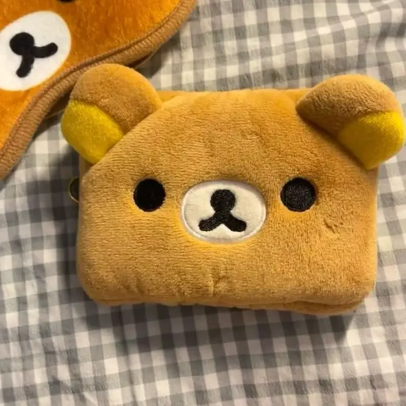 Kawaii peluche Rilakkuma frère ours soeur porte-monnaie ensemble de cartes zéro portefeuille mignon Anime stockage petit sac beau cadeau d'anniversaire