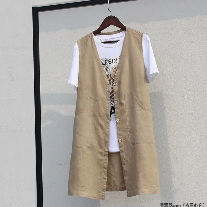 

Summer Vest Cotton Single-breasted Women Waistcoat Sleeveless Cardigan Vintage Tops Lightweight Jacket Design Lady Clothes Trend