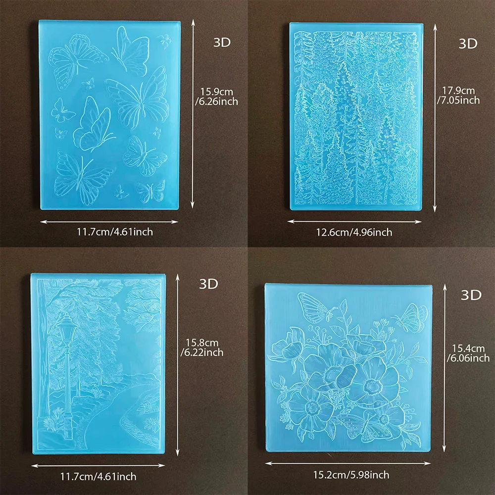 Kit de carpetas de repujado 3D con motivos de mariposas, bosques, flores y escenas callejeras, placas de repujado texturizadas para scrapbooking, manualidades en papel y álbumes DIY