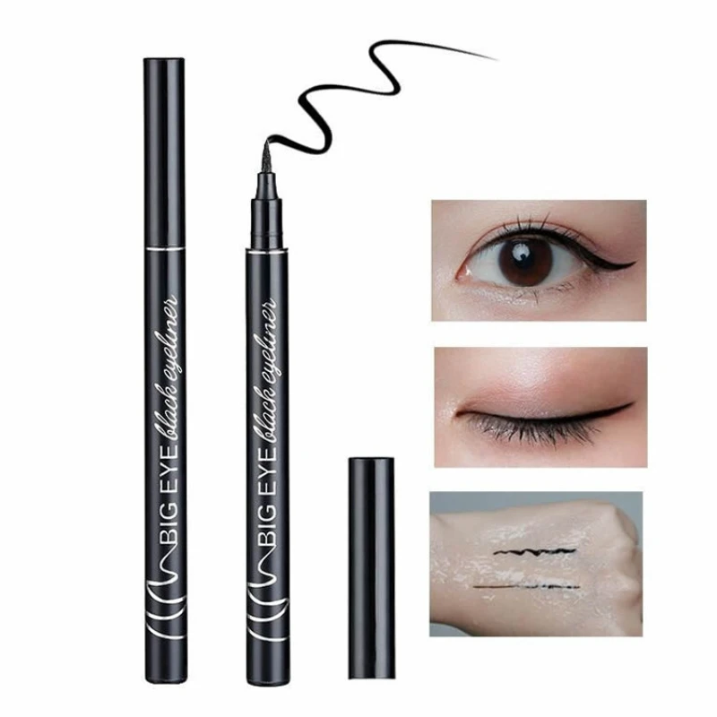 3 szt. Eyeliner czarny płynny eyeliner w pisaku wodoodporna szybkoschnąca gąbka główka kredka do oczu makijaż dla kobiet kosmetyki tanie