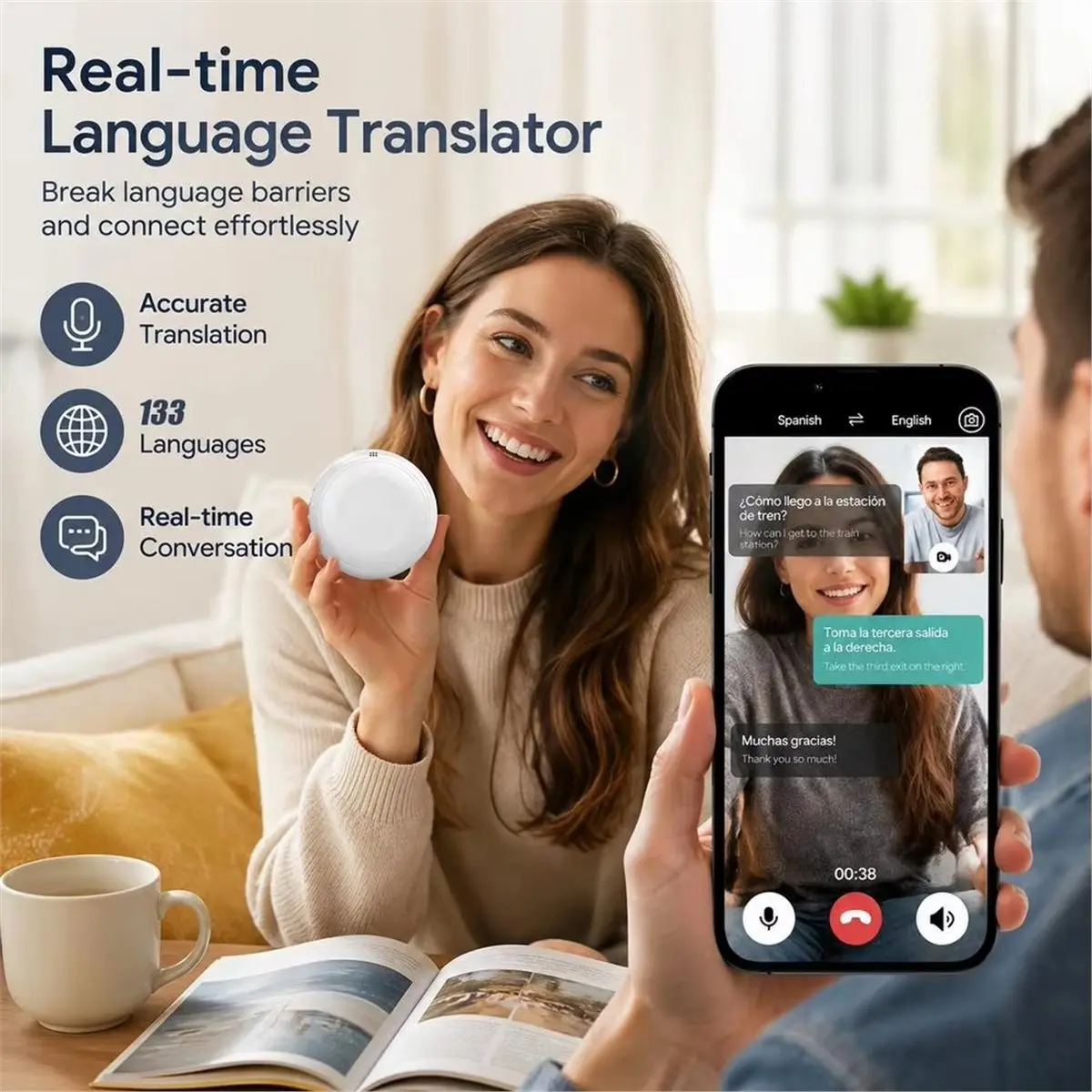 AI Smart Translator Wearable Translator AI Translation Speaker 133 Language Real-Time Translation Tourism Learning Tool