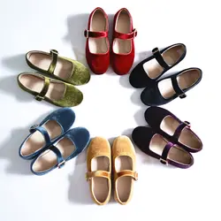 Spring Autumn Gold Velour Mary Jane Girls Flats Retro color Children's casual Shoes for Party Gifts Kids School Shoes