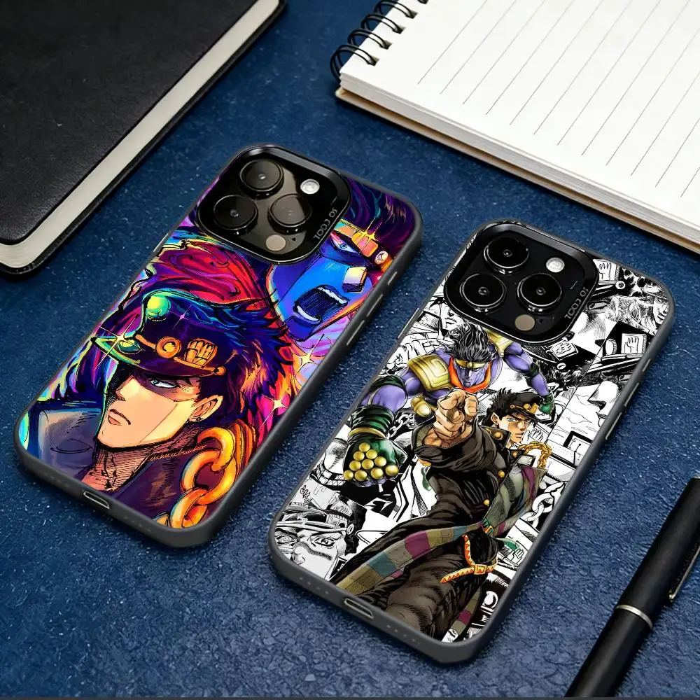 

J-JOJO K-Kujo J-Jotaro Phone Case For iPhone 17,16,15,14,13,12,11 Plus,Pro Max,XS,Colored Silver Plated Inside Cover