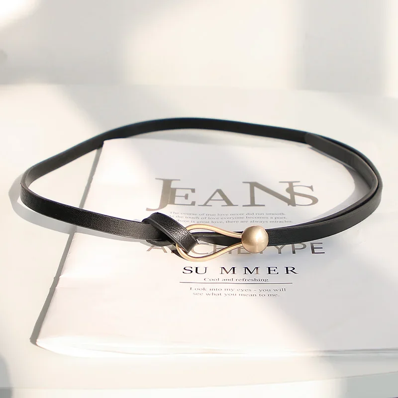 เข็มขัดหนังเส้นเล็กแบบใหม่สำหรับผู้หญิง เข็มขัดโบว์ลำลองสำหรับผู้หญิง เข็มขัดแบบห่วงผูกปมสำหรับตกแต่งชุดเดรส เสื้อโค้ท และเครื่องประดับเอว