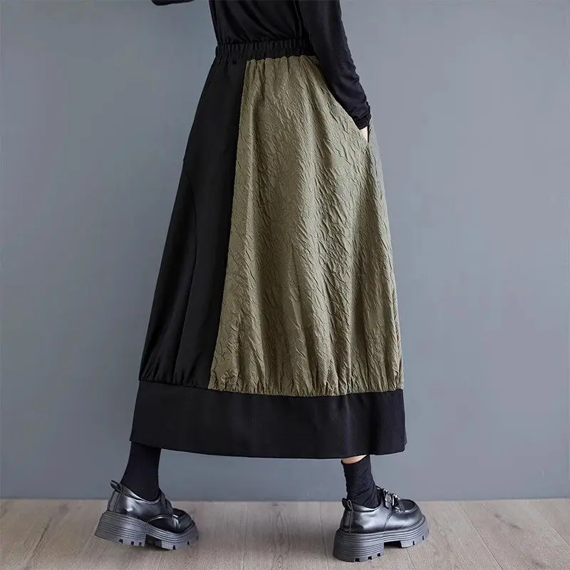 Clothing 2024 Autumn/Winter Casual Jacquard Color Contrasting Spliced Skirt Fashion Irregular Versatile Skirt For Women K2526