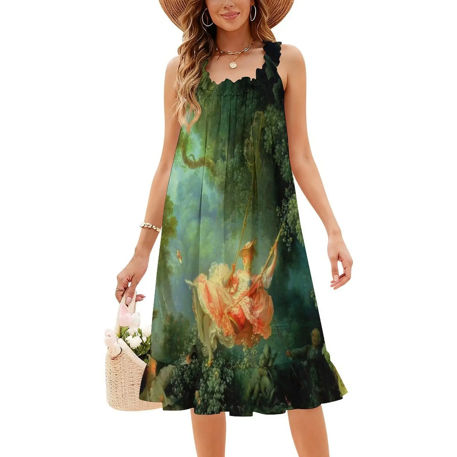 Jean-Honoré Fragonard " The Swing (L'Escarpolette ) ( فستان نسائي للحفلات ملابس عصرية مطبوعة للنادي للإناث #4