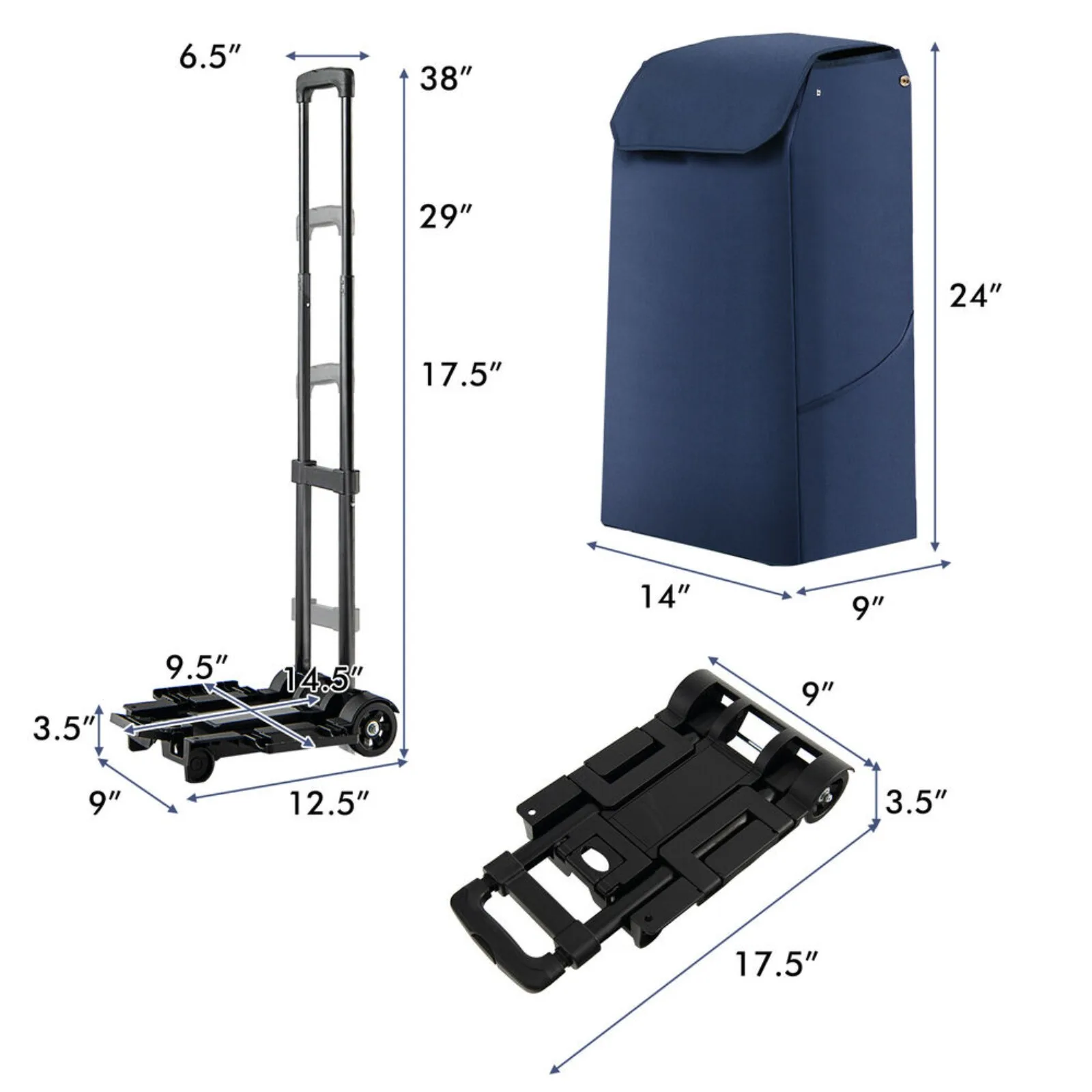 Imagem -06 - Folding Hand Truck Carrinho Utilitário de Mercearia Carrinho de Compras Rodas e Bolsa Removível us