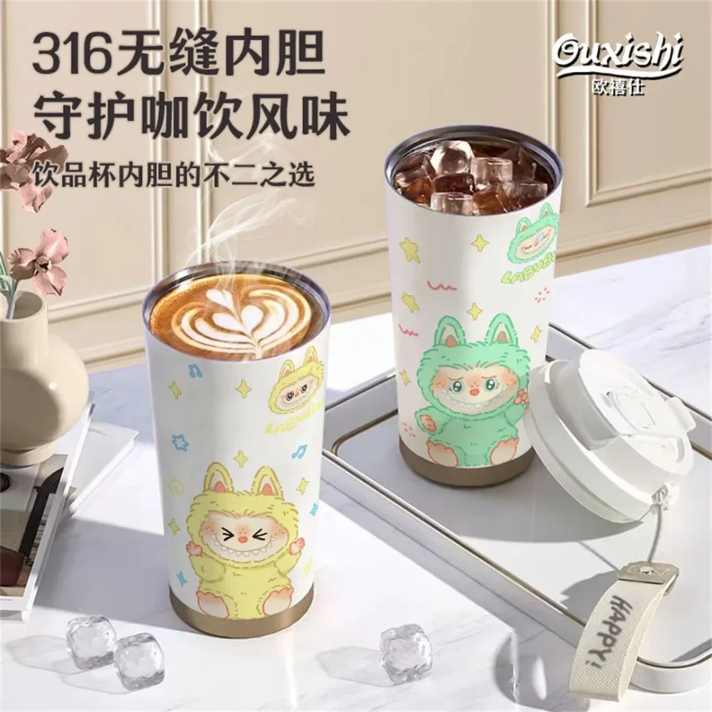 

Labubu Kawaii Student Straw Portable Large Capacity Thermos Cup Cute MINISO Stainless Steel Coffee Cup Lovely Gifts for Kids