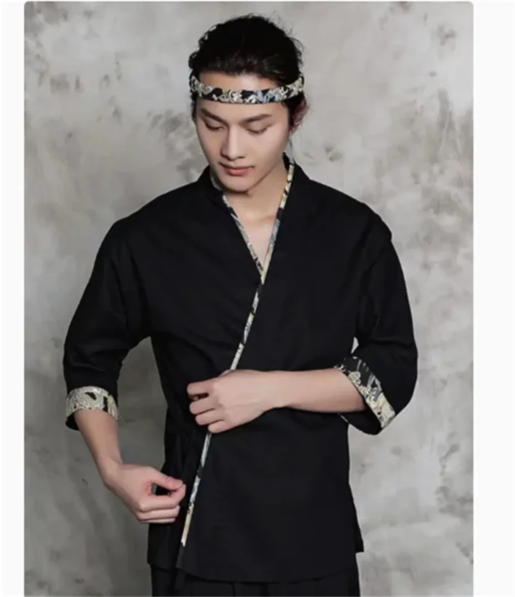 Japanese sushi restaurant workwear, 7/4 sleeves, dragon pattern, three piece set